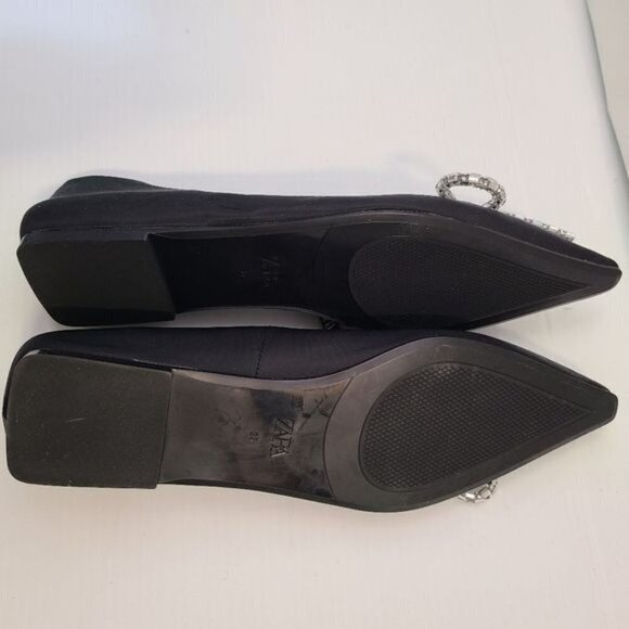 ZARA EMBELLISHED BOW BALLET FLATS BLACK SIZE| 2577/010 - Picture 8 of 11